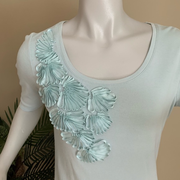 TALBOTS Light Green Top w/ Ribbon Flower Design - Picture 3 of 6